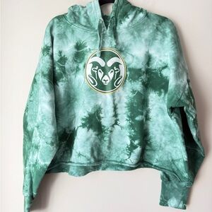 Colorado State University Green Tie-Dye Cropped Hoodie with Ram Logo